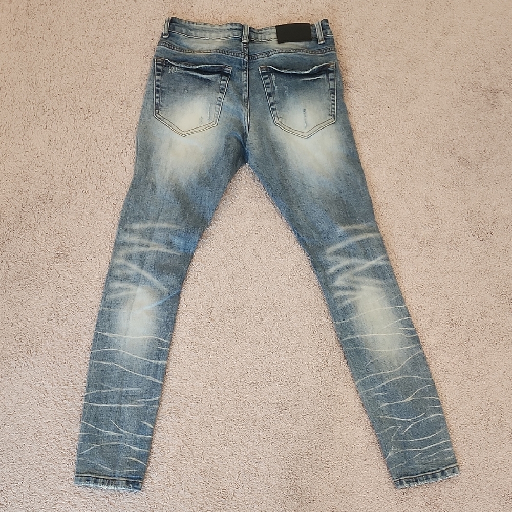 THRT Denim - Blue Skinny Jeans with Distressed Details - 30" Waist - Picture 8 of 13